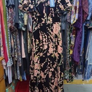 Modcloth Black Maxi Dress with Pink Floral Print